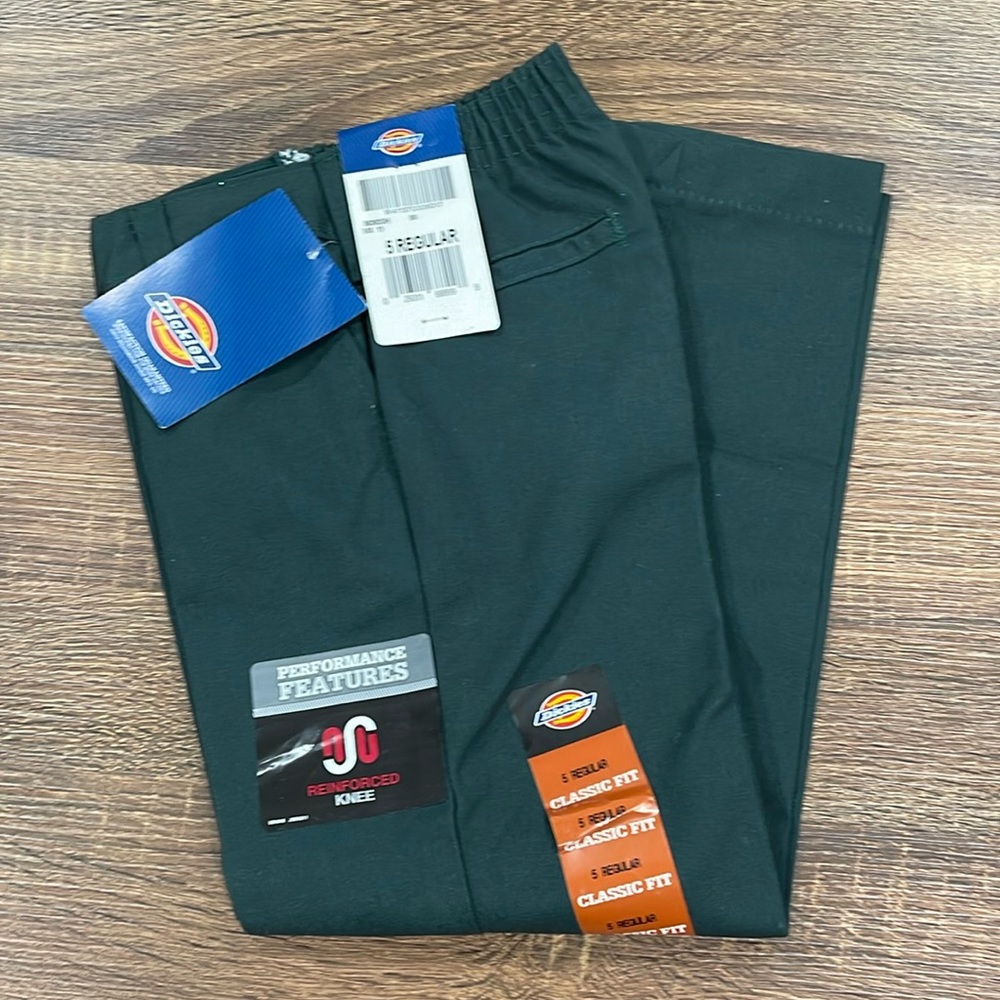 NEW Dickies Classic Fit Dark Green Boys School Pants Sz 5 Reinforced Knee